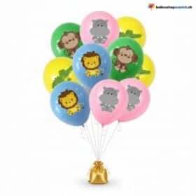 Palloncini con animali della giungla, leone, scimmia, coccodrillo, ippopotamo, set da 10 pezzi