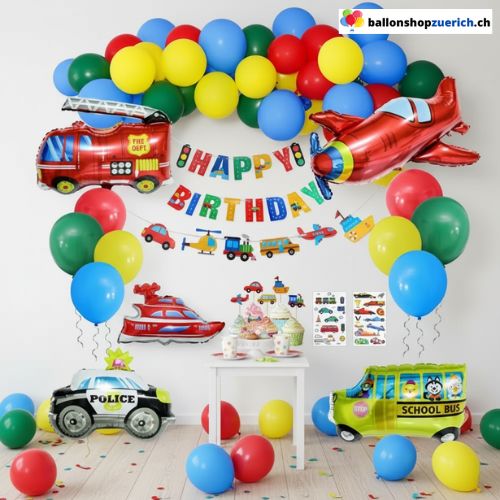 Verkehr Girlanden Set Auto Flugzeug Feuerwehr Polizei Schulbus Lokomotive Schiff 59-teilig