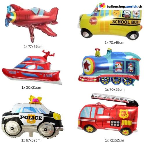 Verkehr Girlanden Set Auto Flugzeug Feuerwehr Polizei Schulbus Lokomotive Schiff 59-teilig