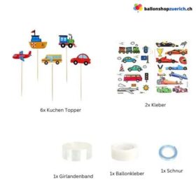 Verkehr Girlanden Set Auto Flugzeug Feuerwehr Polizei Schulbus Lokomotive Schiff 59-teilig