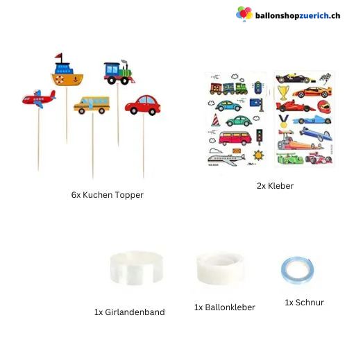 Verkehr Girlanden Set Auto Flugzeug Feuerwehr Polizei Schulbus Lokomotive Schiff 59-teilig