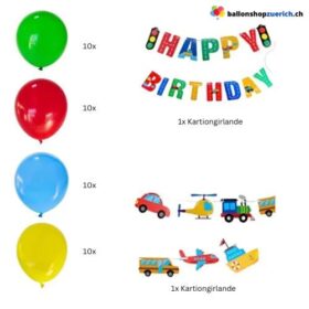 Verkehr Girlanden Set Auto Flugzeug Feuerwehr Polizei Schulbus Lokomotive Schiff 59-teilig