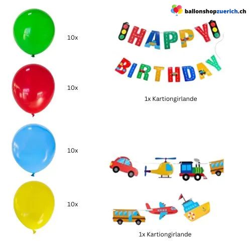 Verkehr Girlanden Set Auto Flugzeug Feuerwehr Polizei Schulbus Lokomotive Schiff 59-teilig