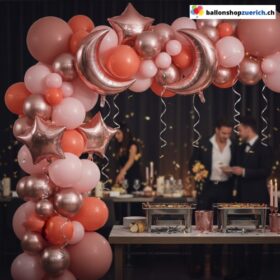 Ballon Girlande Roségold Retro Orange Mond Sterne 135-teilig