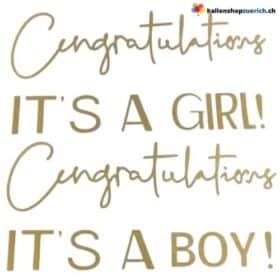 Aufkleber Congratulations It's a Boy oder Girl Gold