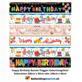Bandiere di buon compleanno, decorazione per feste di compleanno 200 cm x 50 cm o 240 cm x 40 cm