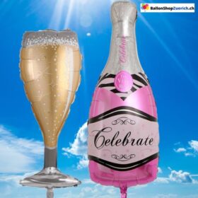 Set grosse Folienballon's Champagner Sektglas Rosa Flasche Happy Birthday Luftballons Geburtstag Dekorationen Flasche