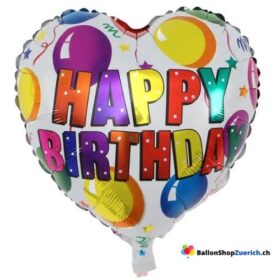 Happy Birthday Herz Luftballons Folien Ballon Farbig
