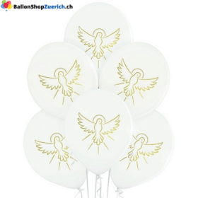 Set di 5 palloncini in lattice di gomma naturale color oro bianco "Dove", palloncini a forma di angelo, per battesimo, funerale, sepoltura, chiesa, cristiano, cattolico, culto, celebrazione, matrimonio
