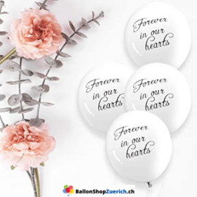 5-piece set "Forever in our hearts" White Remembrance Funeral Memorial Service Life Latex Natural Rubber Balloons Balloon Burial Church Christian Catholic
