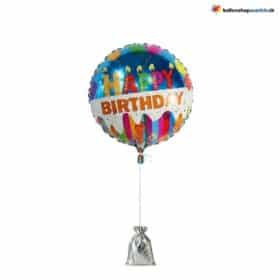 Happy Birthday Ballon Bunt mit Torte & Kerzen