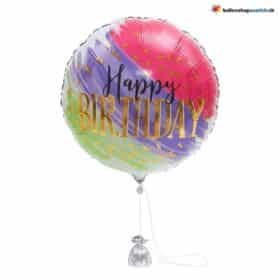 Gëzuar ditëlindjen, tullumbace me penelata të arta dhe shumëngjyrëshe