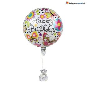 Happy Birthday Ballon Schmetterlinge & Blumen
