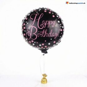 Happy Birthday Ballon Schwarz & Pink Dots
