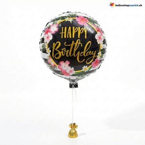 Happy Birthday Ballon Tropical Blumen & Gold