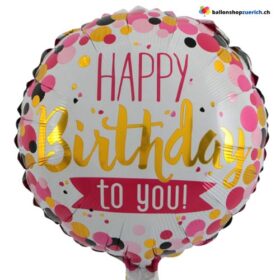Happy Birthday to you Folien Ballon Rosa Pink Weiss Gold Konfetti Luftballon Geburtstag