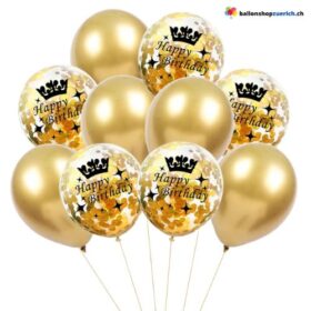 10er Set Geburtstag Party Konfettiballons Luftballons 5 Gold + 5 Transparent mit Konfetti