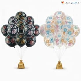 Palloncini a forma di fiore Peonie Nero Trasparente Set di 5