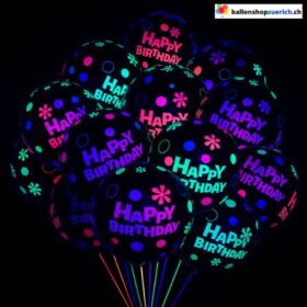 Set 5 Stück Schwarz mit Neon Aufschrift "Happy Birthday"