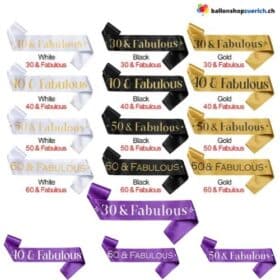 Fabulous - Fabelhaft 30. 40. 50. 60. Geburtstag Glitter Satin Schärpe Schleife