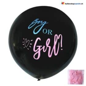 Grosser schwarzer Boy or Girl ? Luftballon Mädchen oder Junge ? Gender Reveal Ballon mit Konfetti für Baby Shower Party