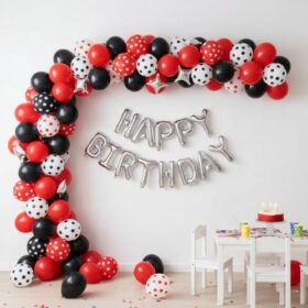 Happy Birthday Ballon Girlande Weiss Schwarz Rot Sterne Punkte 51-teilig