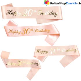 20. 30. 40. 50. Jahre Happy Birthday Schärpe - Gratulation Schleife Scherpe Schule Matura Abschluss Studium Geburtstag Party Dekoration Lachs-Pink