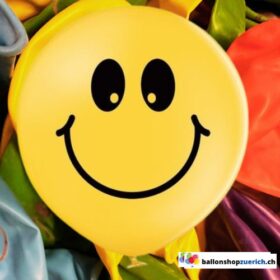Grosser Smiley Latex Kautschuk Ballon Geburtstagsfeier Dekoration Heliumballon Luftballon Hellblau Blau Grün Pink Orange Gelb oder Violett