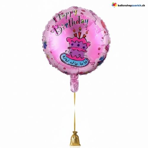 Happy Birthday Ballon Pink mit Torte