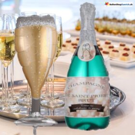 Set grosse Folienballon's Champagner Sektglas Grün / Gold Flasche Birthday Luftballons Geburtstag Party Jahrestag Silvester Dekorationen Flasche