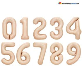 Grosse Folien Luftballons Geburtstag Zahl 0-9 Caramel-Aprikose Beige Zahlen Zahlenballons