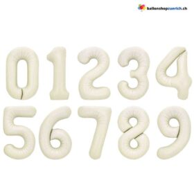 Grosse Folien Luftballons Geburtstag Zahl 0-9 Elfenbein-Milch-Weiss Zahlen Zahlenballons