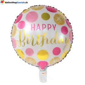 Happy Birthday Folien Ballon 18Zoll "Pink / Weiss Gold"