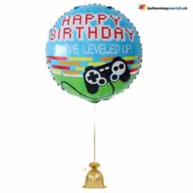 Level Up Happy Birthday Ballon Hellblau Gaming
