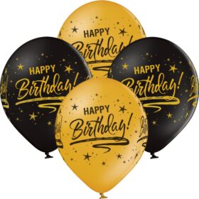 6 Stück Set "Happy Birthday" Perl Schwarz Gold Halbtransparent Latex Natur Kautschuk Luftballons Ballon Kinder Geburtstagsfeier Dekorationen Party