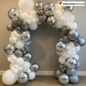 Ballon Girlande Weiss Grau Silber Konfetti 82-teilig