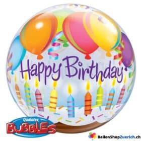 Grand ballon « Joyeux anniversaire » gonflé à l'hélium - Ballons avec bougies, bulles transparentes en aluminium