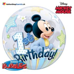Grosser Happy Birthday Geburtstag 1. Geburtstag Jahr Mickey / Minnie Maus Disney Luftballon Heliumballon - Bubble Bubble Transparent