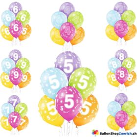 6 Stück Set farbige Zahlenballons 2, 3, 4, 5, 6, 7, 8, 9, Latex Natur Kautschuk Luftballons Ballon Kinder Geburtstagsfeier Dekorationen Party