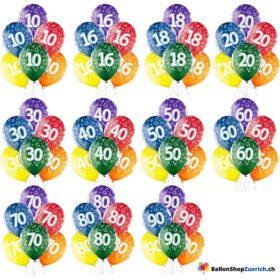 6 Stück Set farbige Zahlenballons 10,16,18,20,30,40,50,60,70,80,90 Latex Natur Kautschuk Luftballons Ballon Geburtstagsfeier Dekorationen Party