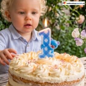 1st Birthday Birthday Candle Teddy Bear Blue