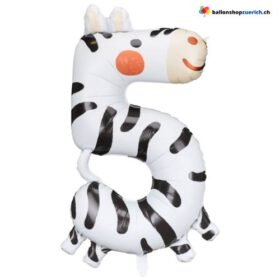 Grosser Luftballon Zahl 5 Zebra Tier Geburtstag Happy Birthday Zahl farbiger Folienballon Geburtstagsfeier Dekoration Kinder Party