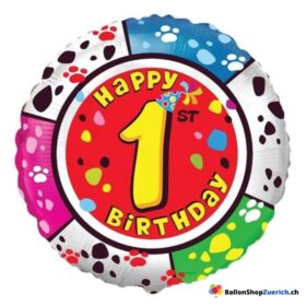1. Geburtstag Happy Birthday Zahl farbiger Luftballon - Folien Ballon Geburtstagsfeier Dekoration Kinder Party