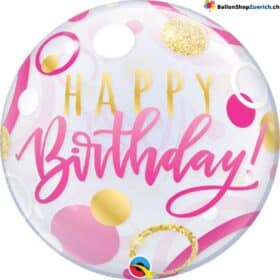 Palloncino grande di buon compleanno, palloncino di elio - rosa con pois dorati, bolla bolla, trasparente