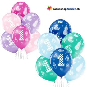 6 Stück Set 1. Geburtstag Boy / Baby Girl Ballons Dekorationen Luftballons Party Dekoration Blau-Grün / Pink-Violett