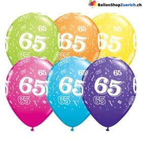 6 Stück Set bunte "65" Jahre 65. Geburtstags Ballons Latex Natur Kautschuk Luftballons Happy Birthday Pension Dekorationen Party