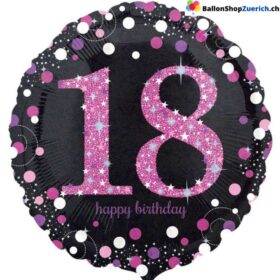 Luftballon Zahl 18 Happy Birthday Schwarz Pink funkelnd Folie 18. Jahre Dekoration Geburtstag Party Heliumballon