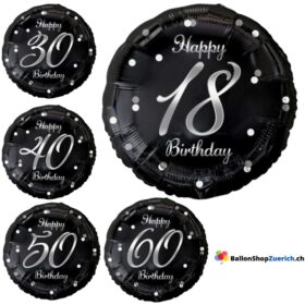Luftballon Zahl Happy Birthday Schwarz Silber 18. /30. / 40. / 50. / 60. Jahre Dekoration Geburtstag Party Heliumballon