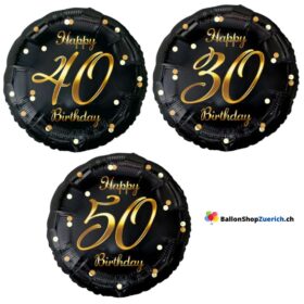 Luftballon Zahl Happy Birthday Schwarz Gold 30. / 40. / 50. Jahre Dekoration Geburtstag Party Heliumballon