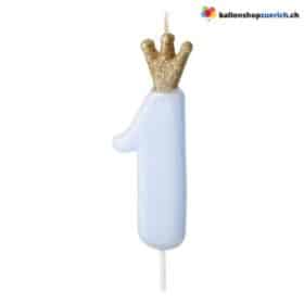 Numero 1. Candela per torta di compleanno a forma di corona blu